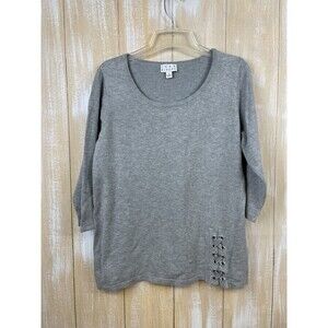 Joan Rivers Scoop Neck Sweater with Lace Up Detail Size S Heather Gray